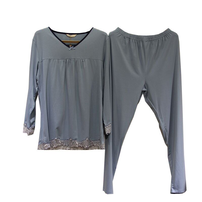 绮瑞简约纯色蕾丝花边家居服套装