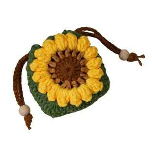 手工diy编织向日葵束口袋可爱蓝牙耳机包钩织材料包教师节日礼物