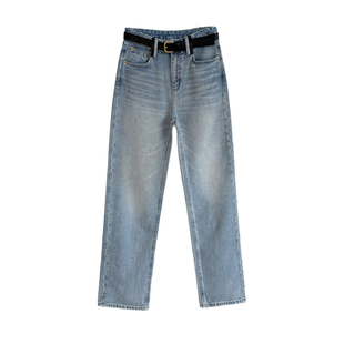 12平方87182浅蓝色底抓绒窄版阔腿牛仔裤女小个子显瘦显高直筒裤