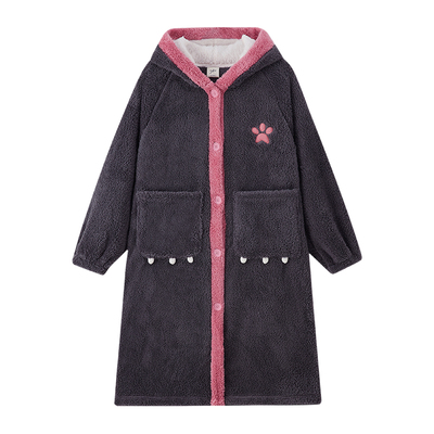 yso睡衣女冬珊瑚绒睡袍女秋冬甜美可爱宽松加绒冬季长款女睡衣D