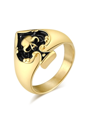 欧美暗黑风黑桃A骷髅戒指