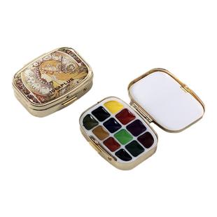 意伽旅行迷你水彩颜料分装盒复古精致小胖墩小方盒1ml调色画板手账迷你便携口袋神器超高颜值精致水彩盒
