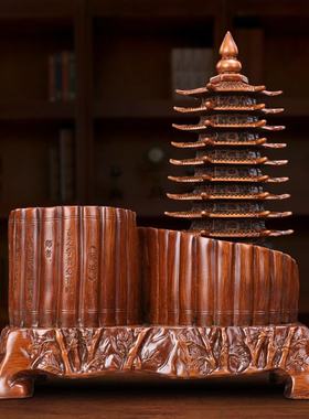 中式更上一层楼塔笔筒树脂工艺品摆件商务教师节开业批发送礼礼物