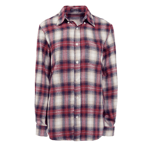 BM格子长袖衬衫女红色卡其色格纹新年穿搭宽松休闲显瘦慵懒风上衣