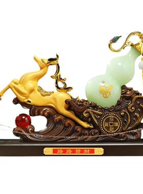 琉璃葫芦福鹿摆件客厅招财装饰品