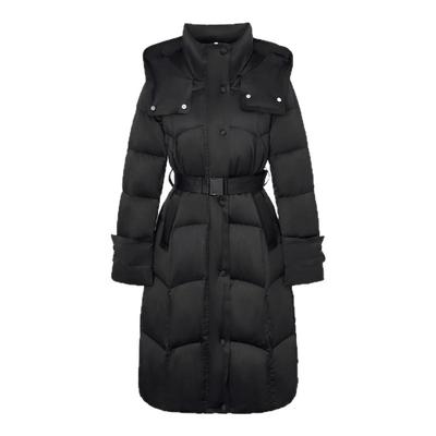 飘蕾黑色连帽收腰羽绒服2025冬季新款长款气质修身90鸭绒保暖外套