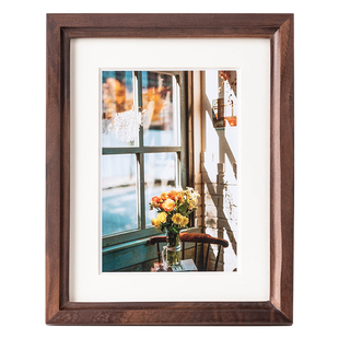 时几初 黑胡桃木实木榫卯相框摆台定制6 7寸8寸10寸A4相册框刻字