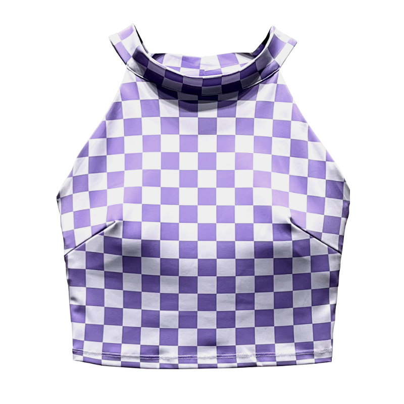 棋盘格瑜伽服背心女性感时尚美背