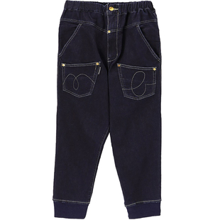 初原家宇津木螺纹裤牛仔裤松紧腰高腰女士裤子秋mercibeaucoup,