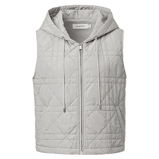 VGRASS轻奢驼绒填充马甲秋冬新款保暖连帽背心马夹无袖哑灰外套女