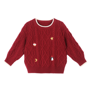 小O爸男婴童 宝宝毛衣男童打底2025新款婴儿红色内搭保暖毛衫