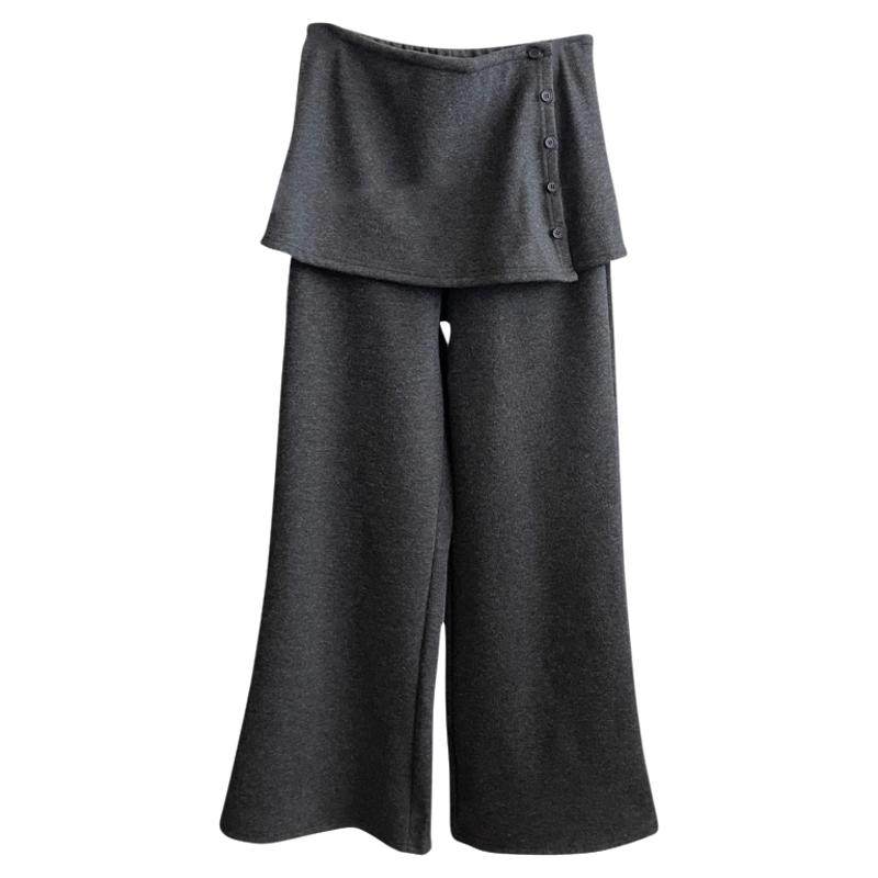 韩版设计感假两件休闲长裤女2025冬季新款可拆卸屁帘加绒微喇卫裤