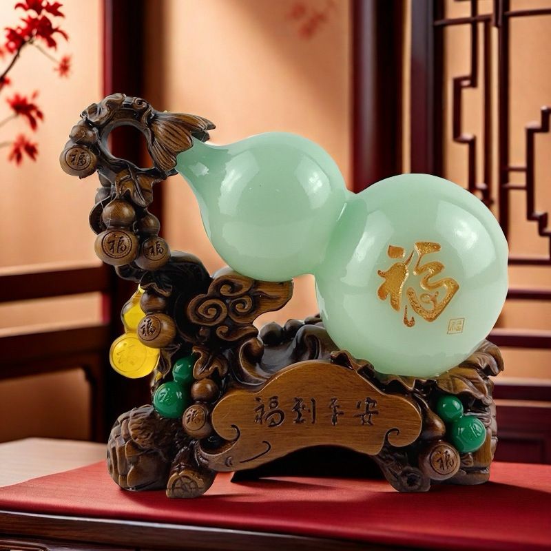 葫芦摆件青玉色福到平安摆件客厅酒柜玄关办公室乔迁招财家居摆件