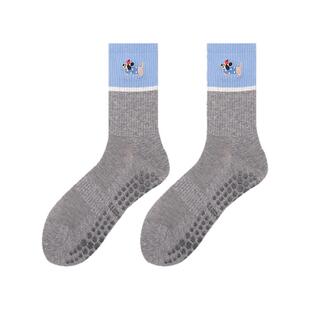 拼色小狗瑜伽袜子女专业普拉提健身运动中筒袜吸汗防滑纯棉无骨袜