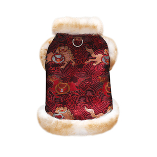 马年新年唐装小狗狗衣服比熊柯基保暖棉衣马甲小型犬过年喜庆冬装