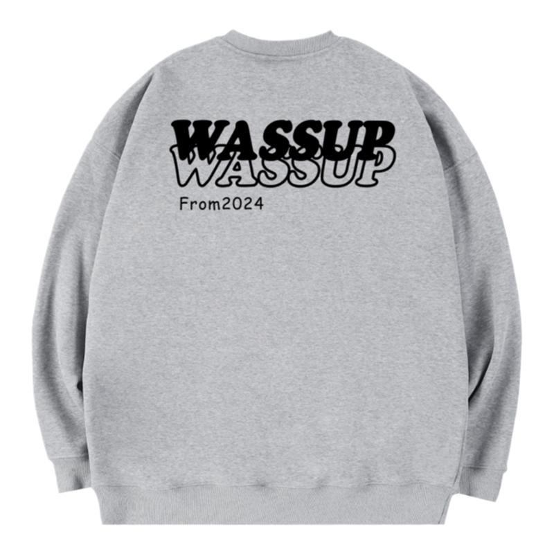 WASSUP字母叠影重磅圆领卫衣