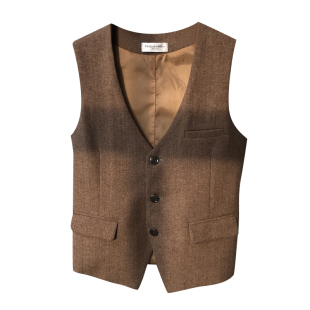 秋冬款英伦复古人字纹马甲 欧美咔叽风鱼骨纹男士坎肩外套毛呢