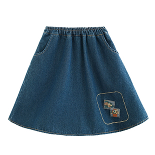 砚台家童装女童刺绣牛仔裙新款宝宝半身裙小女孩洋气儿童春季裙子