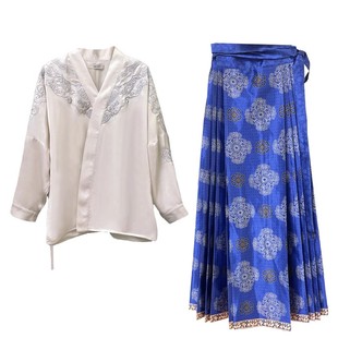 徐娇明星同款新中式刺绣对襟汉服衬衫秋冬国风马面裙套装2023新款