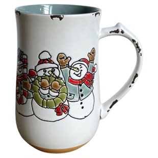 创意手绘雪人企鹅杯釉下彩牛奶杯早餐复古可爱情侣杯喝水杯大容量