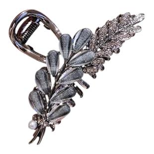 黑色轻奢气质琉璃树叶抓夹高级感后脑勺鲨鱼夹发量少水钻发夹中号