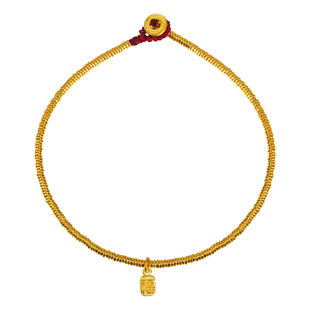 老克勒足金999实心隔片手串古法黄金本命年小福字牌手链编织手绳