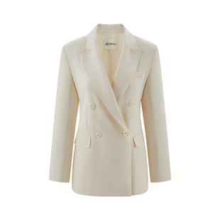 MELINDA LI【白玉套】优雅职场高级感醋酸戗驳领双排扣白色外套