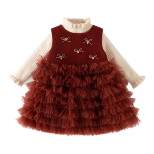 班喜迪女童连衣裙冬装儿童小香风公主裙子周岁礼服宝宝套装拜年服