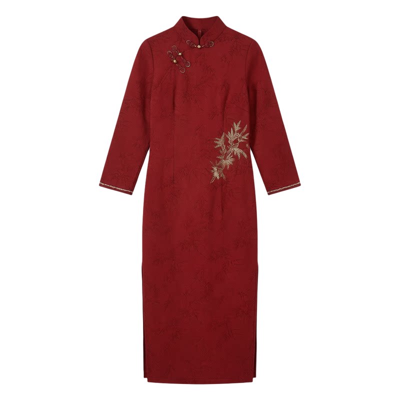 红色绝美新中式长袖加厚冬款旗袍敬酒服新娘高级感订婚礼服拜年服