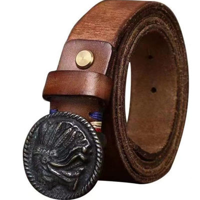 腰带爱皮艺牛皮男做旧铜复古