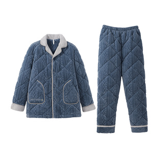 安之伴【巨保暖】男士睡衣三层加厚夹棉冬季珊瑚绒冬款棉袄家居服