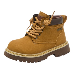 儿童真皮小黄靴秋冬新款2025加绒童鞋男童软底防滑二棉鞋女童单靴