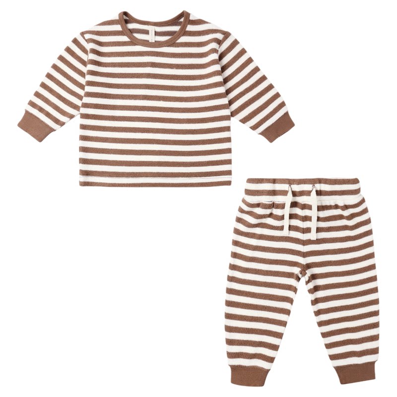 Quincy Mae童装夏秋新品条纹家居服套装外出服休闲服长袖两件套