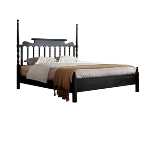 广巢温莎床法式复古实木床双人床卧室家具高圆柱美式简约白蜡木床