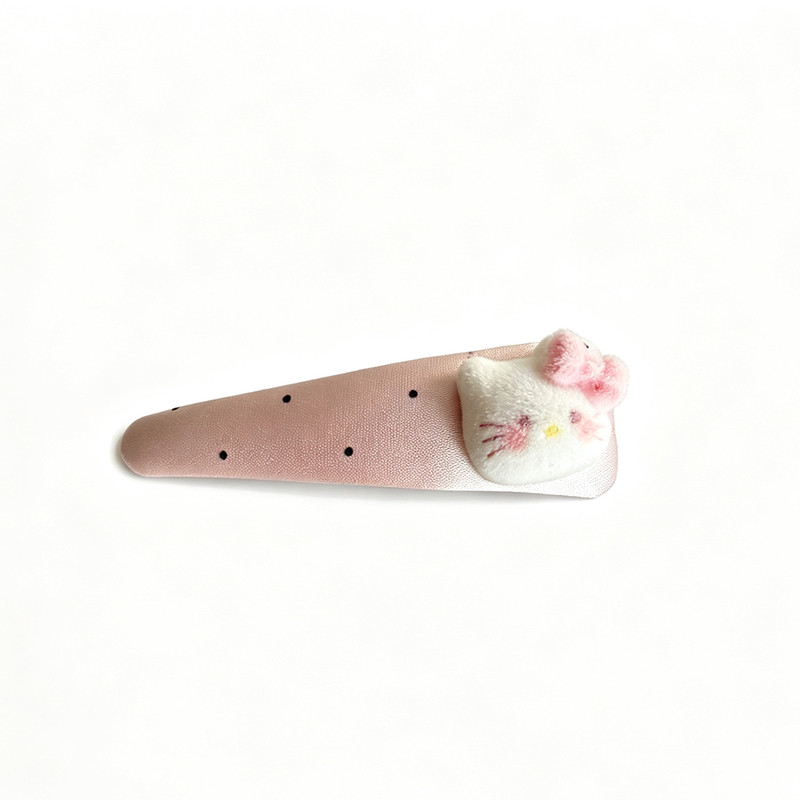 波点粉色毛绒小猫bb发夹刘海夹