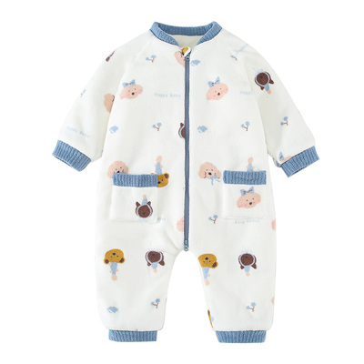 儿童珊瑚绒三层夹棉加厚连体衣