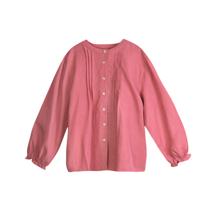 蔡爸爸童装天丝麻秋装小个子女装大童粉红色长袖衬衫321+617+933