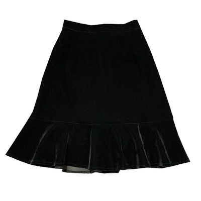 遮胯黑色金丝绒荷叶边鱼尾中裙