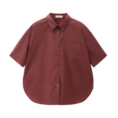 Giordano宽松短袖纯棉口袋衬衫