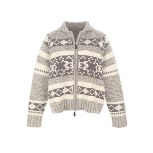 wana try100%绵羊毛复古厚实针织开衫25秋季新品灰咖色休闲外套女