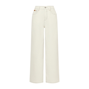 POLOWALK女式牛仔裤2025秋冬裤新品直筒显瘦米色阔腿牛仔长裤子