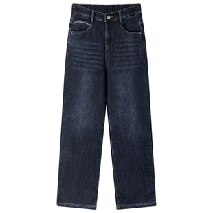 大码女装胖mm秋冬款弹力显瘦牛仔裤加绒加厚筒裤拖地裤保暖休闲裤