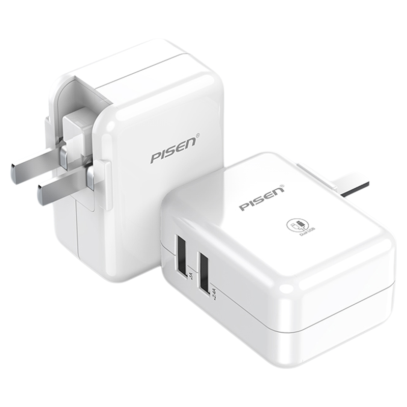 品胜双USB充电器5V1A2A适用苹果14小米华为安卓手机平板ipad充电头折叠插头4USB插口多USB接口6USB多孔