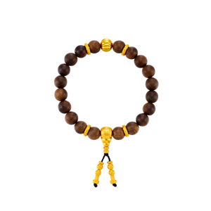 明牌珠宝古法黄金梵音吉光手串 沉香木足金南瓜串珠手饰AFK0411