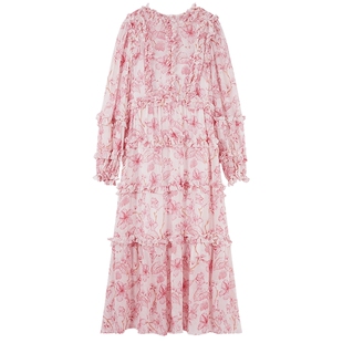 MISSCOCOON度假风荷叶边浪漫甜美印花连衣裙春款