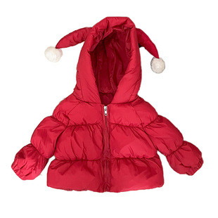女宝宝冬季过年红色连帽羽绒服外套女童洋气加厚保暖上衣婴儿衣服
