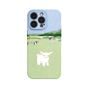 见牛羊~清新油画草地小羊ins适用iPhone16/15pro手机壳华为mate70小米14小众vivoS19软iqooneo10苹果14荣耀90