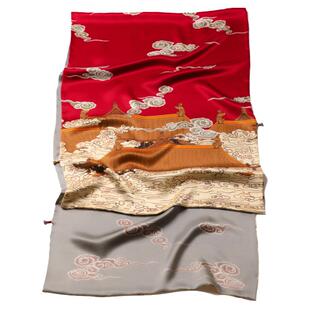 披肩女春秋真丝桑蚕丝旗袍外搭高端盘扣红色婚礼围巾两用妈妈丝巾