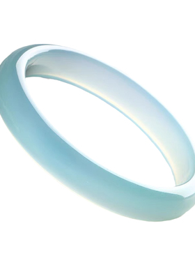 天然冰川蓝玉髓正圈柔情似水手镯女士款文雅天青冻湖水蓝玛瑙镯子