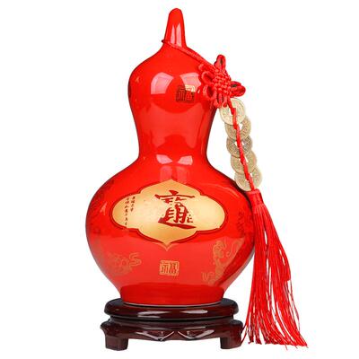 黄色陶瓷葫芦八卦招财风水摆件